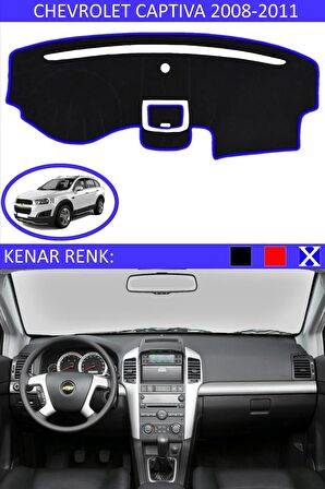 Chevrolet Captiva 2008-2011 İçin Uygun Torpido Koruma Halısı Siyah Kenar Renk Mavi