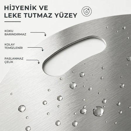 Create Handle 304 Paslanmaz Çelik Yuvarlak Kesme Tahtası 32 cm | 2 mm Kalınlık | Kaydırmaz Silikon Ayaklı