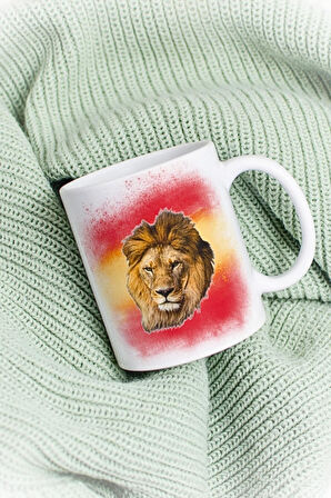 Taraftar Sarı Kırmızı Arslan Baskılı Kupa Bardak Porselen Çay Kahve Fincanı