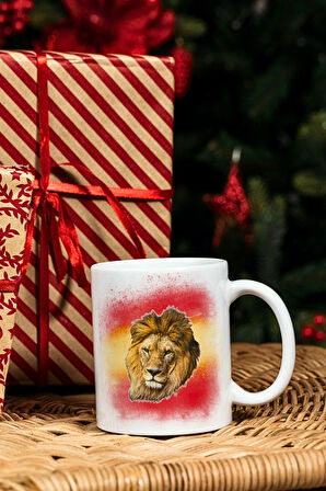 Taraftar Sarı Kırmızı Arslan Baskılı Kupa Bardak Porselen Çay Kahve Fincanı