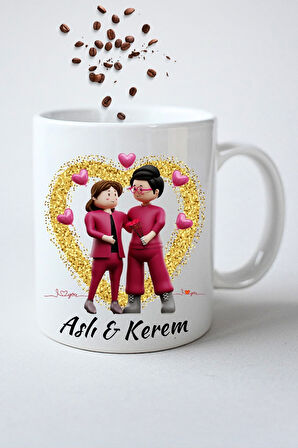 İsimli Kişiye Özel Love You Baskılı Hediye Kupa Bardak Porselen Çay Kahve Fincanı
