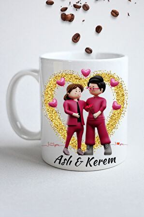 İsimli Kişiye Özel Love You Baskılı Hediye Kupa Bardak Porselen Çay Kahve Fincanı