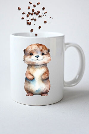 Anime Cute Otter Su Sanuru Baskılı Hediye Kupa Bardak Porselen Çay Kahve Fincanı