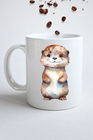 Anime Cute Otter Su Sanuru Baskılı Hediye Kupa Bardak Porselen Çay Kahve Fincanı