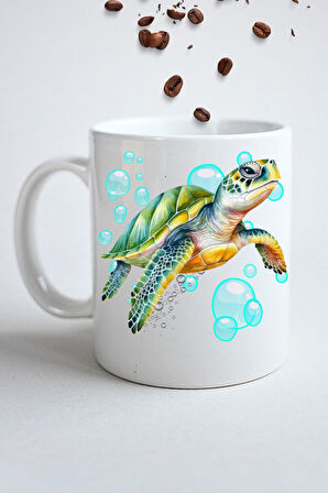 3d Caretta Kaplumbağa Baskılı Hediye Kupa Bardak Porselen Çay Kahve Fincanı