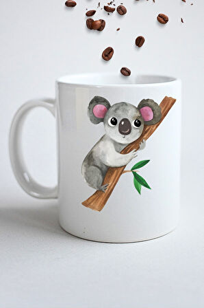 Cute Koala Baskılı Hediye Kupa Bardak Porselen Çay Kahve Fincanı