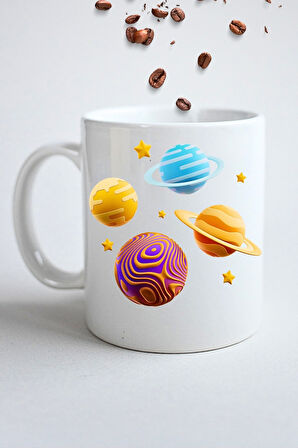 Renkli Galaxy Baskılı Kupa Bardak Porselen Çay Kahve Fincanı-6