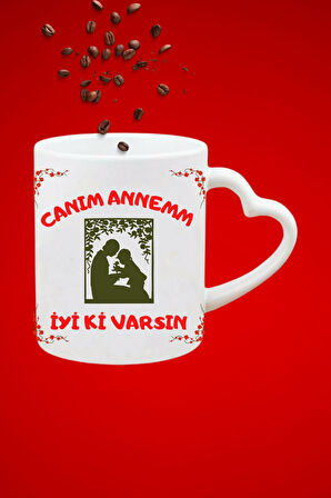 Anneye Hediye Canım Annem Baskılı Hediye Kalp Kupa Bardak Porselen Çay Kahve Fincanı