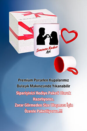 Sevgiliye Hediye Baskılı Hediye Kalp Kupa Bardak Porselen Çay Kahve Fincanı