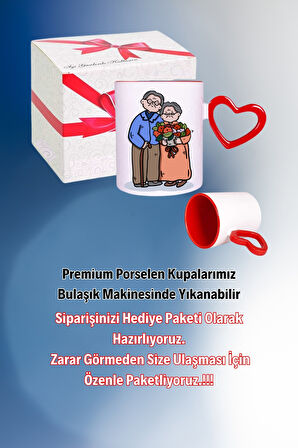 Anneye Hediye Kişiye Özel Baskılı Hediye Kalp Kupa Bardak Porselen Çay Kahve Fincanı