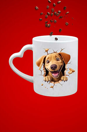 Cute Dog Sevimli Köpek Baskılı Hediye Kalp Kupa Bardak Porselen Çay Kahve Fincanı