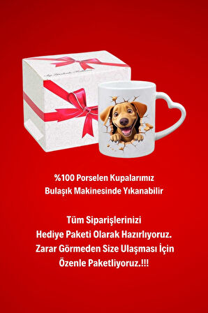 Cute Dog Sevimli Köpek Baskılı Hediye Kalp Kupa Bardak Porselen Çay Kahve Fincanı