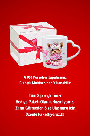 Sevimli Köpek Terrier Baskılı Hediye Kalp Kupa Bardak Porselen Çay Kahve Fincanı