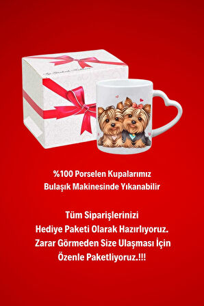 Sevgili Köpek Terrier Baskılı Hediye Kalp Kupa Bardak Porselen Çay Kahve Fincanı