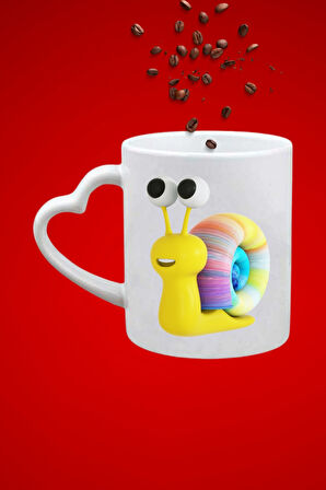 3d Gökkuşağı Salyangoz Baskılı Hediye Kalp Kupa Bardak Porselen Çay Kahve Fincanı