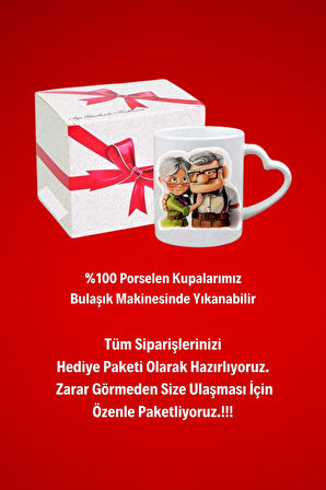 Ömür Boyu Aşk Yaşlı Çift Baskılı Hediye Kalp Kupa Bardak Porselen Çay Kahve Fincanı