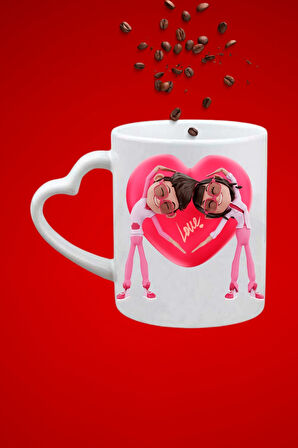 Sevgiliye Özel Baskılı Hediye Kalp Kupa Bardak Porselen Çay Kahve Fincanı