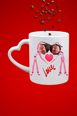 Sevgiliye Özel Love Baskılı Hediye Kalp Kupa Bardak Porselen Çay Kahve Fincanı