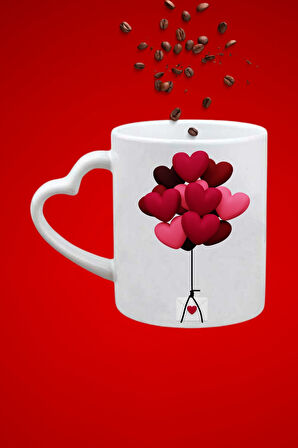 Sevgili Uçan Kalpler Baskılı Hediye Kalp Kupa Bardak Porselen Çay Kahve Fincanı