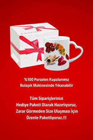 Romantik Ortam Baskılı Hediye Kalp Kupa Bardak Porselen Çay Kahve Fincanı