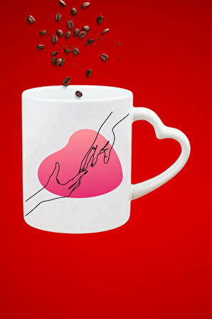 El Ele Kalp 2 Baskılı Hediye Kalp Kupa Bardak Porselen Çay Kahve Fincanı