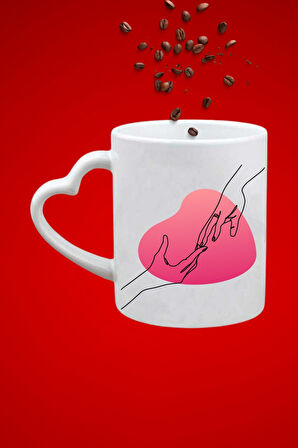 El Ele Kalp 2 Baskılı Hediye Kalp Kupa Bardak Porselen Çay Kahve Fincanı