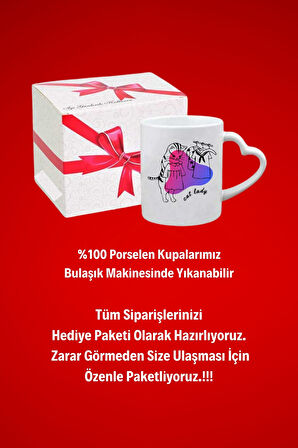 Cute Cat Lady Cat Baskılı Hediye Kalp Kupa Bardak Porselen Çay Kahve Fincanı