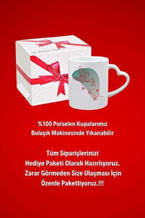 Kelebek Taçlı Kadın Siluet Baskılı Hediye Kalp Kupa Bardak Porselen Çay Kahve Fincanı