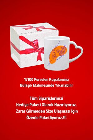 Modern Kadın Siluet 5 Baskılı Hediye Kalp Kupa Bardak Porselen Çay Kahve Fincanı