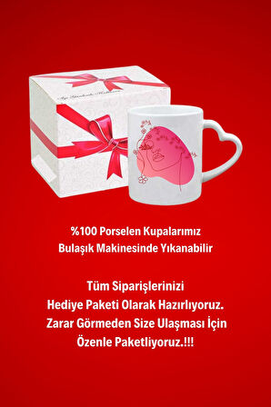 Modern Kadın Siluet 6 Baskılı Hediye Kalp Kupa Bardak Porselen Çay Kahve Fincanı