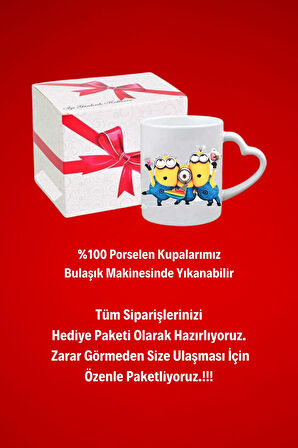 Minyonlar  Baskılı Hediye Kalp Kupa Bardak Porselen Çay Kahve Fincanı 1