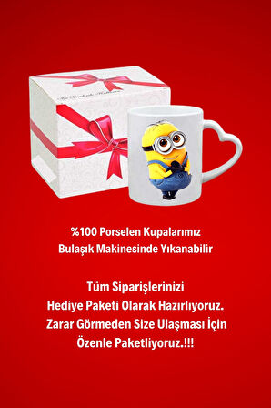 Minyonlar  Baskılı Hediye Kalp Kupa Bardak Porselen Çay Kahve Fincanı 2