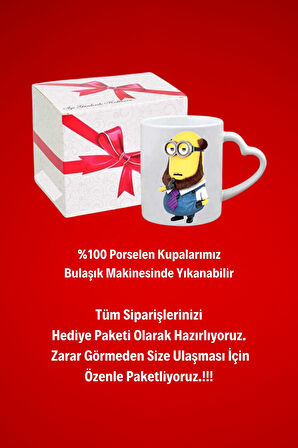 Minyonlar  Baskılı Hediye Kalp Kupa Bardak Porselen Çay Kahve Fincanı 4