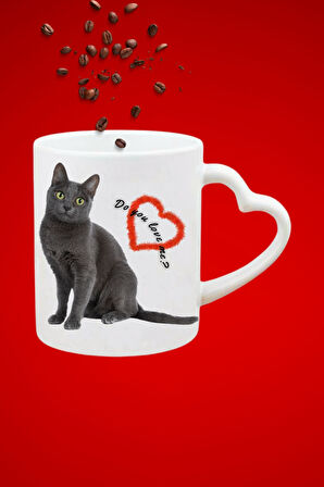 Sevimli Kedi Siyah Kedi Baskılı Hediye Kalp Kupa Bardak Porselen Çay Kahve Fincanı
