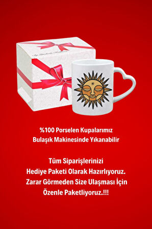 Güneş Tanrıça Baskılı Hediye Kalp Kupa Bardak Porselen Çay Kahve Fincanı