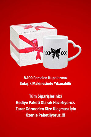 Zodyak Kelebek Baskılı Hediye Kalp Kupa Bardak Porselen Çay Kahve Fincanı