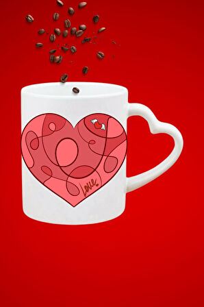 Love Kalp Baskılı Sevgiliye Hediye Kalp Kupa Bardak Porselen Çay Kahve Fincanı
