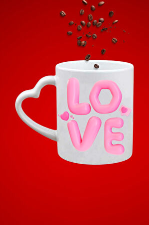 Love Baskılı Sevgiliye Hediye Kalp Kupa Bardak Porselen Çay Kahve Fincanı