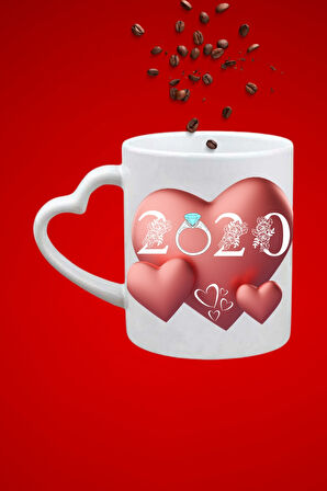 Yıl Dönümü 2020 Baskılı Sevgiliye Hediye Kalp Kupa Bardak Porselen Çay Kahve Fincanı