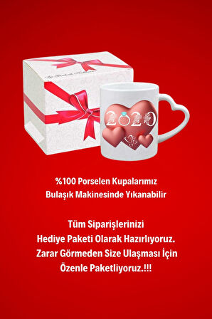Yıl Dönümü 2020 Baskılı Sevgiliye Hediye Kalp Kupa Bardak Porselen Çay Kahve Fincanı