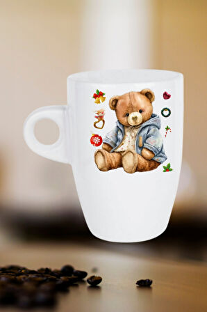 Yeni Yıl Oyuncak Ayı Teddy Bear Baskılı Kupa Bardak Porselen Latte Filtre Kahve Fincanı