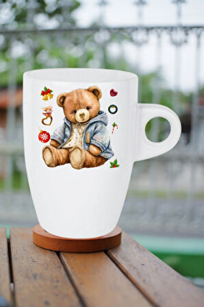Yeni Yıl Oyuncak Ayı Teddy Bear Baskılı Kupa Bardak Porselen Latte Filtre Kahve Fincanı