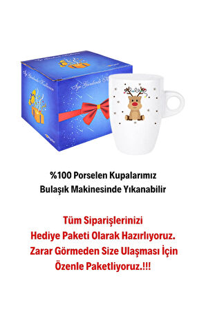 Yeni Yıl Geyik Kurabiye Baskılı Kupa Bardak Porselen Latte Filtre Kahve Fincanı