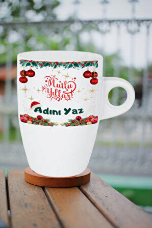 Kişiye Özel Yılbaşı İsim Baskılı Kupa Bardak Porselen Latte Filtre Kahve Fincanı
