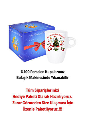 Yılbaşı Mutlu Yıllar Baskılı Kupa Bardak Porselen Latte Filtre Kahve Fincanı