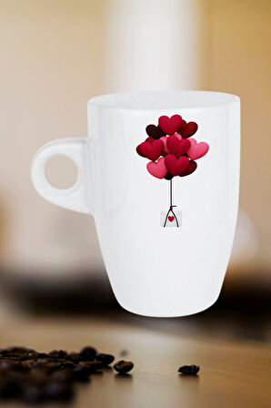 Uçan Kalpler Baskılı Kupa Bardak Porselen Latte Filtre Kahve Fincanı Hediye