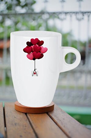 Uçan Kalpler Baskılı Kupa Bardak Porselen Latte Filtre Kahve Fincanı Hediye