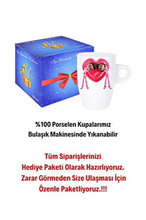 Mutlu Çiftler Love Kalp Baskılı Hediye Kupa Bardak Porselen Latte Filtre Kahve Fincanı