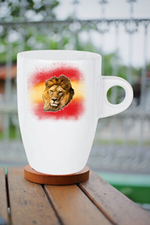 Taraftar Sarı Kırmızı Arslan Baskılı Kupa Bardak Porselen Latte Filtre Kahve Fincanı