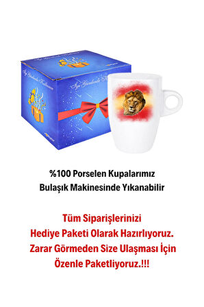 Taraftar Sarı Kırmızı Arslan Baskılı Kupa Bardak Porselen Latte Filtre Kahve Fincanı